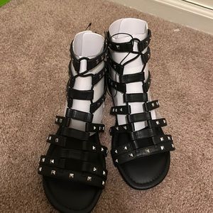 Torrid Black Faux Leather Stretch Sandal